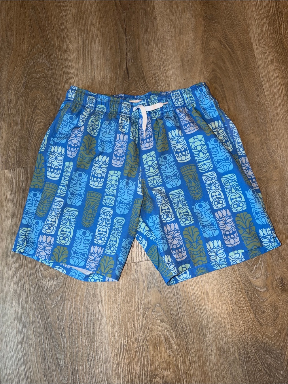 Bearbottom- Men's Blue Tiki Print Swim Trunks - Elastic Waist - Picture 1 of 3